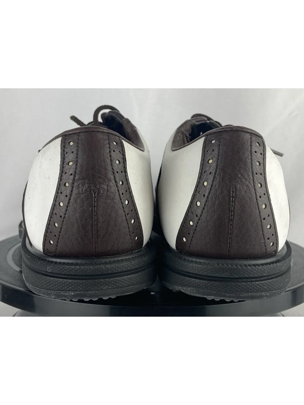 Men’s Size 10 FootJoy eComfort Golf Shoes White Brown Saddle Oxford Spikes